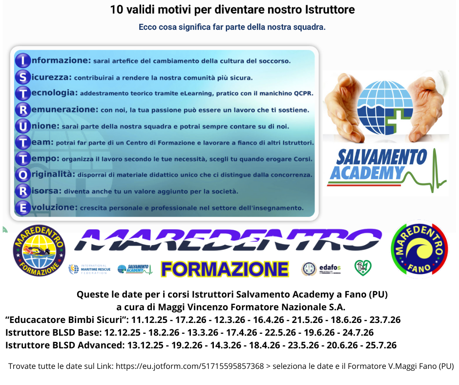 Le Prossime date per i Corsi Istruttore BLSD Base e Avanzati Salvamento Academy